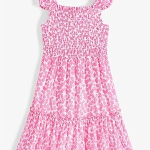 On 34th | Girls Pink and White Smocked Sundress with Flutter Sleeves